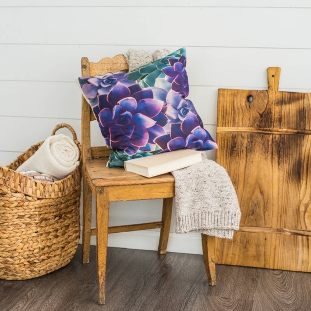 🆕 Purple Succulent Linen Square Pillow